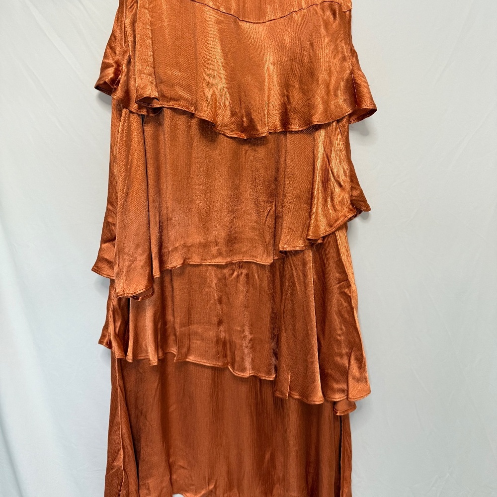 Maeve Copper Satin Flat Waist Asymmetrical layered Maxi Party Skirt Size US 8